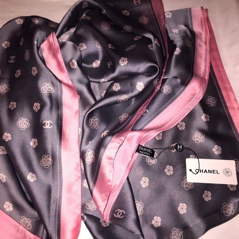Chanel Stole logo 100% Silk Scarf.